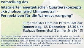 Kirchohsen wird bis 2040 klimaneutral - Bürgermeister Petters lädt ein zur Vorstellung des energetischen Quartierskonzeptes